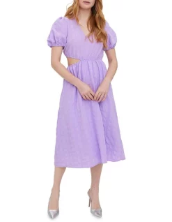 Cheapest 🎁 Vero Moda Olga Short Sleeve Calf 👗 Dress In Lavendula 🛒