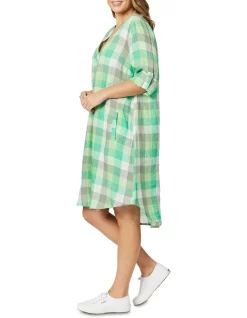 Promo 😍 Hammock & Vine Check Linen Tab Sleeve 👗 Dress In Green 🧨 -Sweetheart Sales Store unnamed file 1044