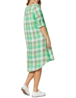 Promo 😍 Hammock & Vine Check Linen Tab Sleeve 👗 Dress In Green 🧨 -Sweetheart Sales Store unnamed file 1045