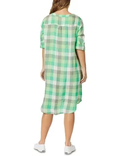 Promo 😍 Hammock & Vine Check Linen Tab Sleeve 👗 Dress In Green 🧨 -Sweetheart Sales Store unnamed file 1046