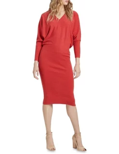 Buy ๐ฏ Oxford Francesca Rib V-Neck Knitted ๐ Dress In Orange โจ