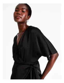 Outlet 🔔 Wayne Cooper Satin Wrap Short Sleeve Mini 👗 Dress In Black ❤️ -Sweetheart Sales Store unnamed file 1132