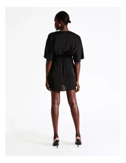 Outlet 🔔 Wayne Cooper Satin Wrap Short Sleeve Mini 👗 Dress In Black ❤️ -Sweetheart Sales Store unnamed file 1135