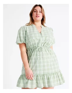 Discount 💯 Tokito Curve Puff Sleeve Check Recycled Cotton Blend Mini 👗 Dress In Sage 🔥 -Sweetheart Sales Store unnamed file 1163