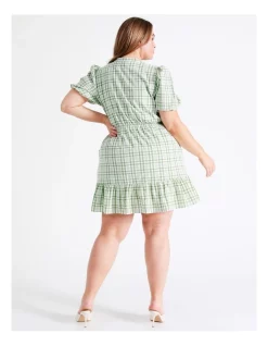 Discount 💯 Tokito Curve Puff Sleeve Check Recycled Cotton Blend Mini 👗 Dress In Sage 🔥 -Sweetheart Sales Store unnamed file 1164