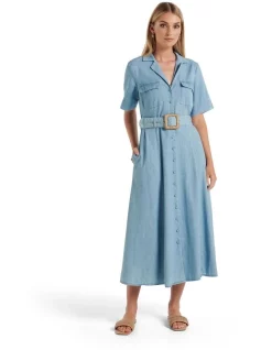 Deals ❤️ Forever New Lavender Denim 👕 Shirt Midi 👗 Dress In Blue 🛒
