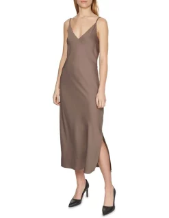 Promo ๐ CALVIN KLEIN Recycled Crepe De Chine Midi Slip ๐ Dress In Brown โจ