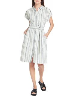 Cheapest 🛒 David Lawrence Mylana Linen 👕 Shirt 👗 Dress In Green Multi 🔥
