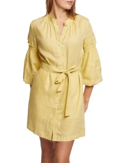 Best Sale π Oxford Kiana Balloon Sleeve Linen π Dress In Yellow π₯