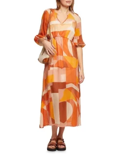 Best Sale π Oxford Maradon Printed Maxi π Dress In Orange/Tan π―
