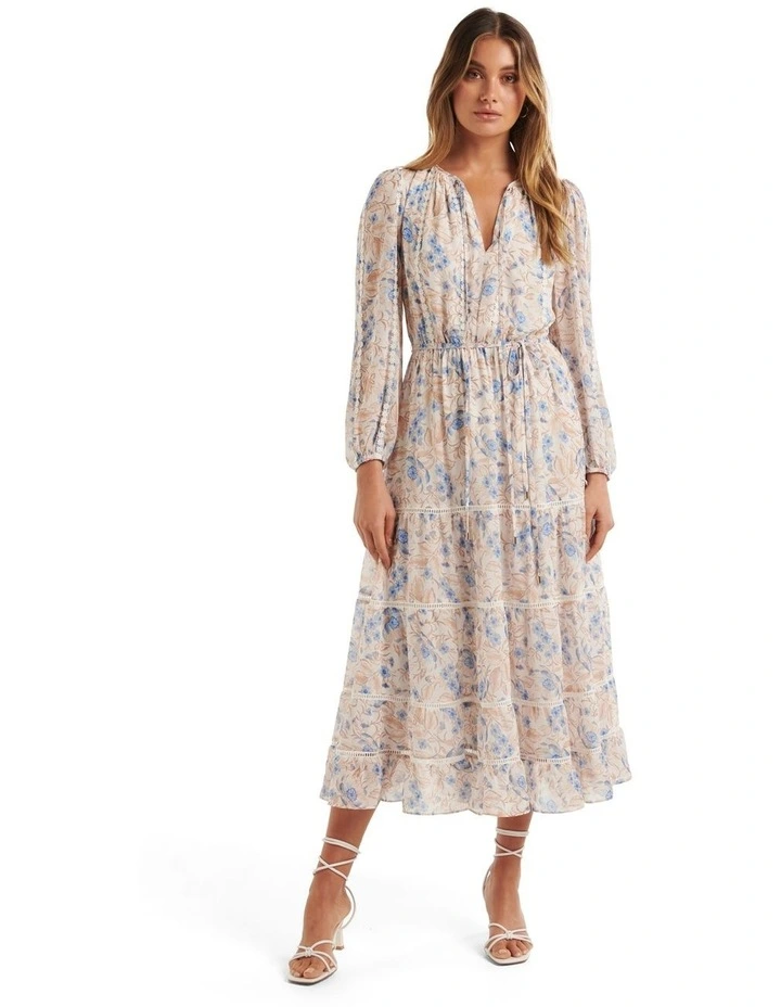 Cheapest π€© Forever New Bridget Tiered Lace Trim Midi In Blue/Cream 𧨠3 Cheapest π€© Forever New Bridget Tiered Lace Trim Midi In Blue/Cream π§¨