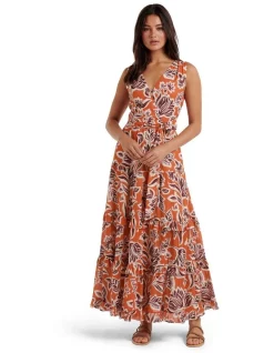 Cheapest 😉 Forever New Tatianna Sleeveless Tiered Midi 👗 Dress In Orange 🔔