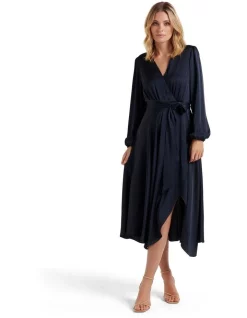Best deal 🎁 Forever New Petite Marilyn Satin Wrap Midi 👗 Dress In Navy 👏