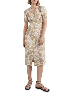 Discount ✨ French Connection Cotton Puff Sleeve Midi 👗 Dress 👏