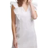 Best deal 🔔 DKNY Ruflle Sleeve V-Neck Mini 👗 Dress Ivory 😍