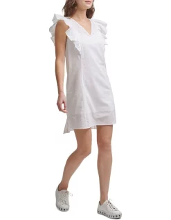 Best deal 🔔 DKNY Ruflle Sleeve V-Neck Mini 👗 Dress Ivory 😍 -Sweetheart Sales Store unnamed file 1820