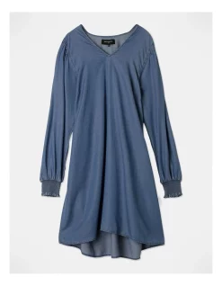 Cheap 🥰 ONLY Viviano Life Long Sleeve V-Neck 👗 Dress Medium Blue Denim 🔔
