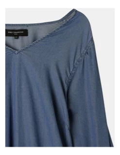 Cheap 🥰 ONLY Viviano Life Long Sleeve V-Neck 👗 Dress Medium Blue Denim 🔔 -Sweetheart Sales Store unnamed file 2051