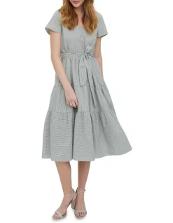New 🎉 Vero Moda Simla Short Sleeve Cotton 👗 Dress In Laurel Wreath 💯