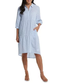 Budget 👍 Marco Polo 3/4 Gingham 👗 Dress In Ice Blue 🥰