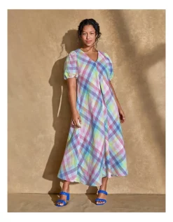 Cheap 🌟 Y.A.S Siro Short Sleeve Linen Midi 👗 Dress In Multi 🔔 -Sweetheart Sales Store unnamed file 2174