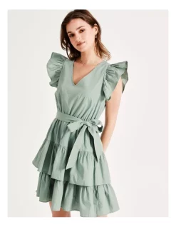 Best Sale ๐ Tokito Organic Cotton Poplin Tiered Mini ๐ Dress In Sage โจ