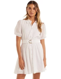 Hot Sale 🌟 Forever New Aria Belted 👚 Shirt Mini 👗 Dress In Porcelain ❤️