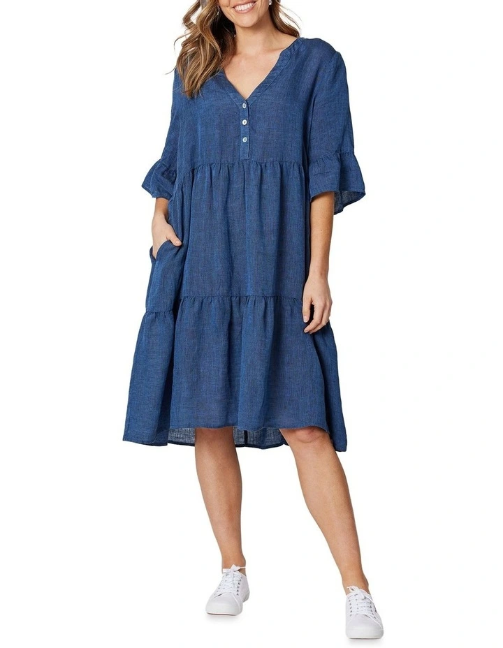 Flash Sale β€οΈ Hammock & Vine V Neck Tiered Linen π Dress In Indigo Blue π 3 Flash Sale β€οΈ Hammock & Vine V Neck Tiered Linen π Dress In Indigo Blue π