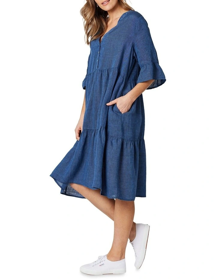 Flash Sale β€οΈ Hammock & Vine V Neck Tiered Linen π Dress In Indigo Blue π 4 Flash Sale β€οΈ Hammock & Vine V Neck Tiered Linen π Dress In Indigo Blue π - Image 2