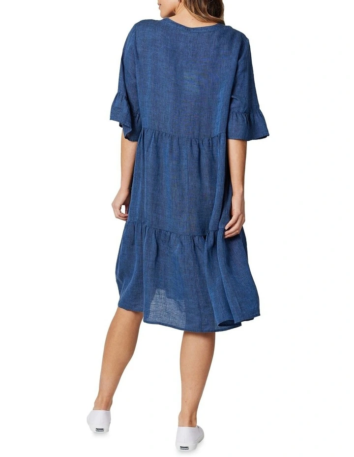 Flash Sale β€οΈ Hammock & Vine V Neck Tiered Linen π Dress In Indigo Blue π 6 Flash Sale β€οΈ Hammock & Vine V Neck Tiered Linen π Dress In Indigo Blue π - Image 4