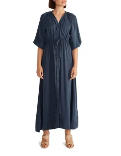 Buy ๐ Staple The Label Nala Cupro Midi ๐ Dress In Navy โ๏ธ