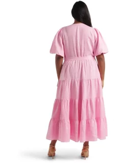 Budget ⌛ Forever New Curve Mara Tiered Wrap Midi 👗 Dress In Pink 💯 -Sweetheart Sales Store unnamed file 2347