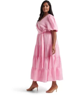 Budget ⌛ Forever New Curve Mara Tiered Wrap Midi 👗 Dress In Pink 💯 -Sweetheart Sales Store unnamed file 2348