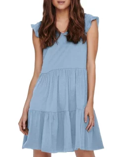 Cheapest 😍 ONLY May Life Cap Sleeves Frill 👗 Dress In Cashmere Blue ✔️