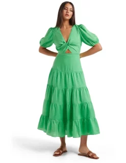Flash Sale 😀 Forever New Irina Linen Twist Front Midi 👗 Dress In Chlorophyll 🛒