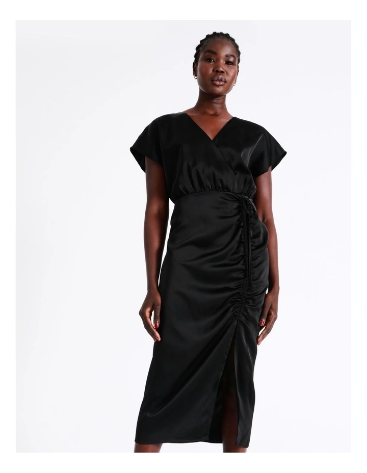 New π Wayne Cooper Ruched Satin Midi π Dress In Black π 4 New π Wayne Cooper Ruched Satin Midi π Dress In Black π - Image 2