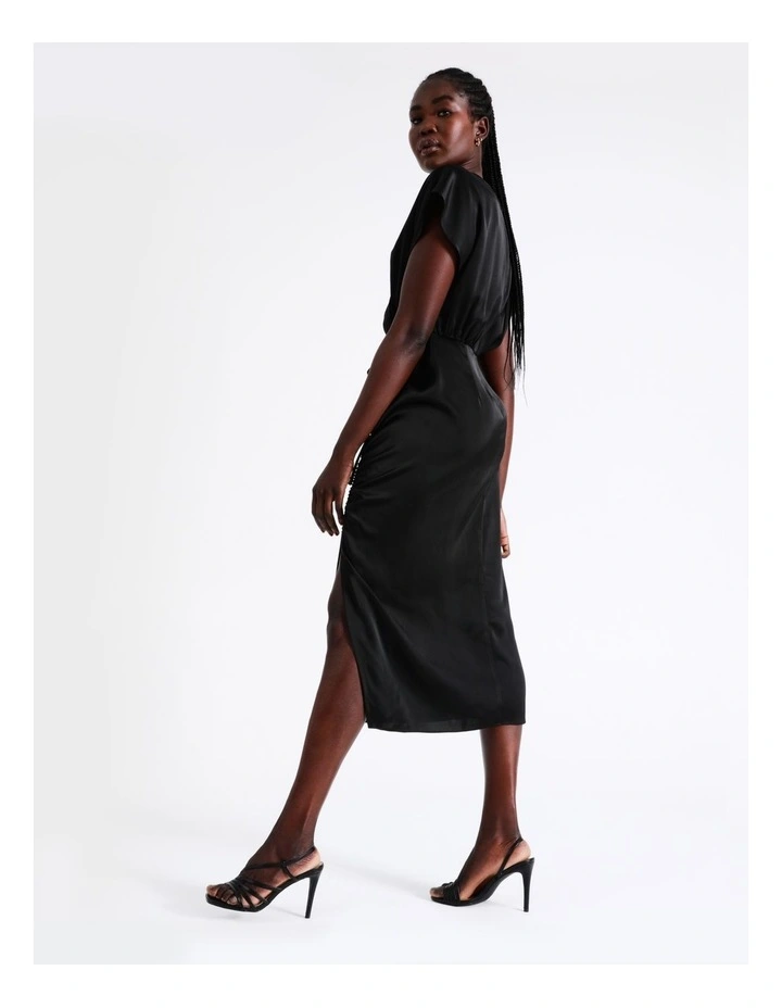 New π Wayne Cooper Ruched Satin Midi π Dress In Black π 5 New π Wayne Cooper Ruched Satin Midi π Dress In Black π - Image 3