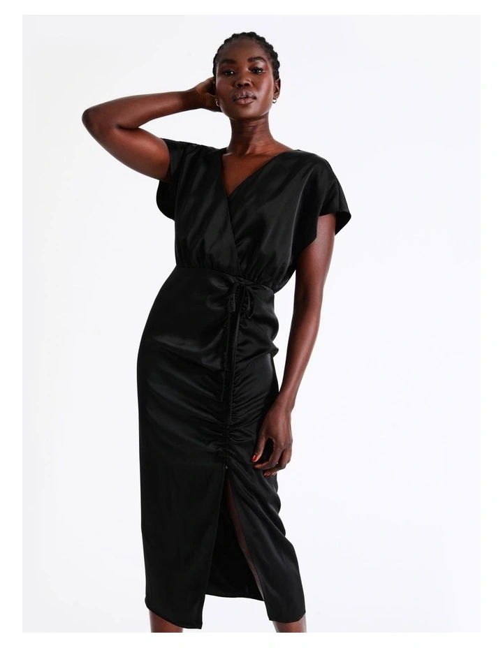 New π Wayne Cooper Ruched Satin Midi π Dress In Black π 6 New π Wayne Cooper Ruched Satin Midi π Dress In Black π - Image 4