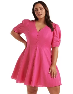 Best Sale β¨ Forever New Curve Robin Linen Seam Mini π Dress In Fuchsia Pink π―
