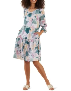 Promo 🛒 Yarra Trail Water Coloured Blooms 👗 Dress In Green/Pink 😍