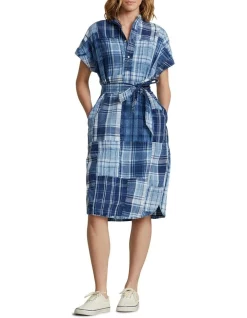 Discount ⭐ Polo Ralph Lauren Plaid-Patchwork Henley Cotton 👕 Shirt 👗 Dress In Blue Multi 😀