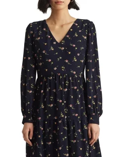Promo 🔔 Lauren Ralph Lauren Floral Bishop-Sleeve Crepe 👗 Dress 🎉