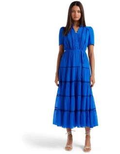 Coupon ❤️ Forever New Julia Short Sleeve Trim Midi 👗 Dress In Blue 👍