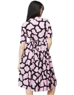 Outlet 👏 Dangerfield Skip Geo Midi 👕 Shirt 👗 Dress Black/Pink ✔️ -Sweetheart Sales Store unnamed file 2688