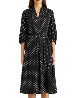 Brand new 🔔 Lauren Ralph Lauren Polka-Dot Bishop-Sleeve Crepe 👗 Dress 🧨