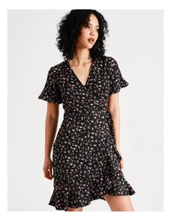 Top 10 ✨ Vero Moda Henna Wrap Frill 👗 Dress In Black Olga 🎉