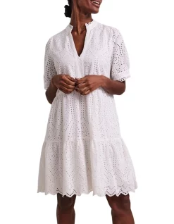 Wholesale 🔥 Y.A.S Holi Short Sleeve Cotton Embroidery 👗 Dress In Star White 😍