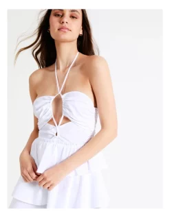 Discount 🤩 Miss Shop Organic Cotton Blend Ruffle Tiered Cut Out Mini 👗 Dress In White 😉 -Sweetheart Sales Store unnamed file 33