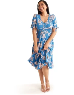 Best deal 🔔 Review Sea Blossom Jersey Midi 👗 Dress In Wedgewood/Blush 🤩