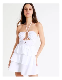 Discount 🤩 Miss Shop Organic Cotton Blend Ruffle Tiered Cut Out Mini 👗 Dress In White 😉 -Sweetheart Sales Store unnamed file 34